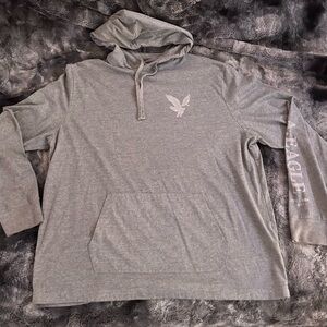 American Eagle, X-Large, Gray, Hooded Long Sleeve Shirt